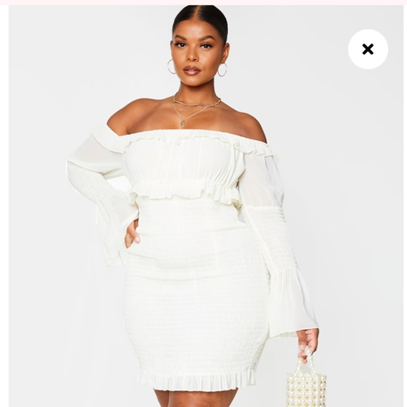 PrettyLittleThing Dresses & Skirts - Pretty Little Thing Cream Chiffon Shirred Bodycon Dress